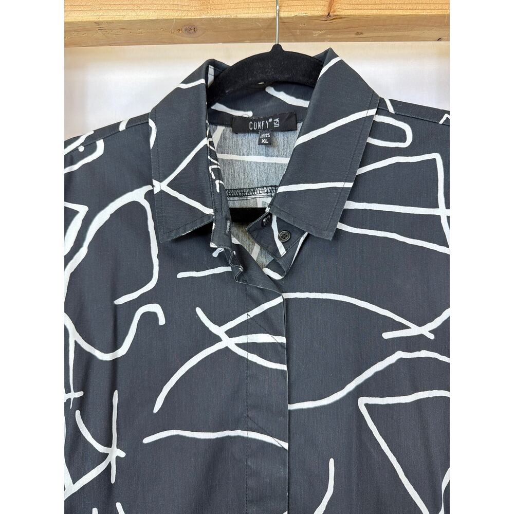 Comfy USA Black White Button Down Zipper Back Tunic Top XL - Picture 3 of 7